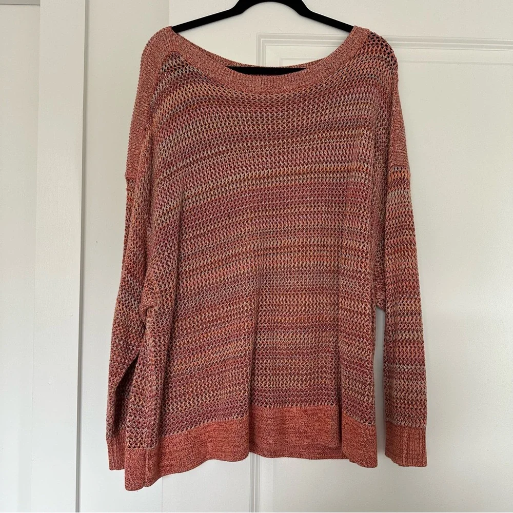 Old Navy (3X) Coral Pink Multicolor Knitted Crewneck Loose Fit Sweater - Picture 2 of 8